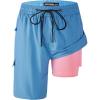 image:imageMens Swim Trunks 9 Board Shorts with Compression Liner Swimsuit Builtin Bathing Suit Quick Dry Swimwear Zipper PocketBlue