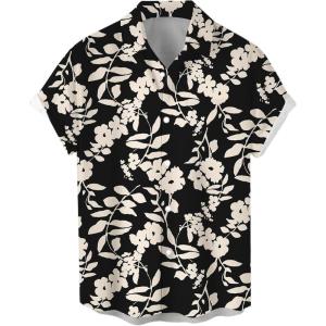 image:imageLzzidou Mens Hawaiian Shirt Short Sleeve Button Down Beach ShirtsBlack White Flower