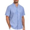 image:imageLzzidou Mens Cuban Collar Shirt Short Sleeve Button Down  Textured Jacquard Cotton Blend Summer Resort TopBlue Daimond With White Stripe