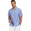 image:imageLzzidou Mens Cuban Collar Shirt Short Sleeve Button Down  Textured Jacquard Cotton Blend Summer Resort TopBlue Daimond With White Stripe