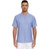 image:imageLzzidou Mens Cuban Collar Shirt Short Sleeve Button Down  Textured Jacquard Cotton Blend Summer Resort TopBlue Daimond With White Stripe