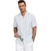 image:imageLzzidou Mens Cuban Collar Shirt Short Sleeve Button Down  Textured Jacquard Cotton Blend Summer Resort TopWhite Daimond With Blue Stripe