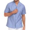 image:imageLzzidou Mens Cuban Collar Shirt Short Sleeve Button Down  Textured Jacquard Cotton Blend Summer Resort TopBlue Daimond With White Stripe
