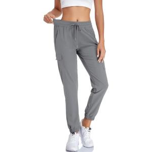 image:imageWomens Lightweight Cargo Joggers Quick Dry Hiking Pants UPF50 Athletic Workout Casual Outdoor Pants with Zipper PocketsGray