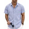image:imageLzzidou Mens Casual Striped Shirt Summer Short Sleeve Button Up Shirts with a Chest PocketLight Sky Blue