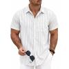 image:imageLzzidou Mens Casual Striped Shirt Summer Short Sleeve Button Up Shirts with a Chest PocketWhite