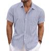 image:imageLzzidou Mens Casual Striped Shirt Summer Short Sleeve Button Up Shirts with a Chest PocketLight Sky Blue