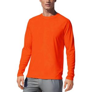 image:imageMens UPF 50 Long Sleeve Tee Shirts UV Sun Protection Quick Dry Tee Shirt Swim Athletic Running WorkoutSafety Orange