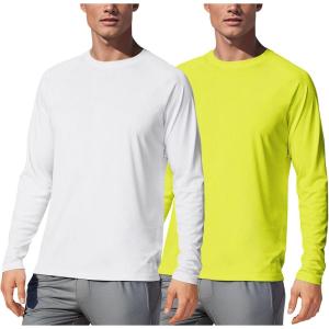 image:imageMens UPF 50 Long Sleeve Tee Shirts UV Sun Protection Quick Dry Tee Shirt Swim Athletic Running WorkoutZ2 White  Safety Yellow