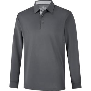 image:imageMens Golf Shirt Short Sleeve Moisture Wicking Dry Fit Performance Solid Casual Pique Collared Golf Polo Shirts for MenDarkgreylong