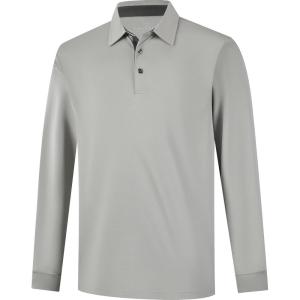 image:imageMens Golf Shirt Short Sleeve Moisture Wicking Dry Fit Performance Solid Casual Pique Collared Golf Polo Shirts for MenLightgreylong