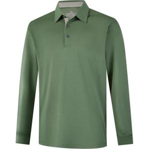image:imageMens Golf Shirt Short Sleeve Moisture Wicking Dry Fit Performance Solid Casual Pique Collared Golf Polo Shirts for MenOlivegreenlong