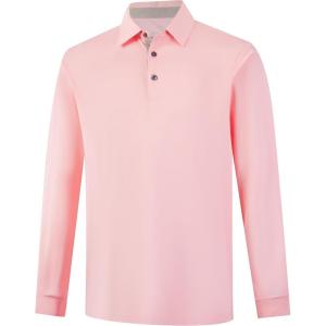 image:imageMens Golf Shirt Short Sleeve Moisture Wicking Dry Fit Performance Solid Casual Pique Collared Golf Polo Shirts for MenPinklong