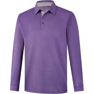 image:imageMens Golf Shirt Short Sleeve Moisture Wicking Dry Fit Performance Solid Casual Pique Collared Golf Polo Shirts for MenPurplelong