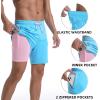 image:imageFT FENTENG Mens Swim Trunks with Compression Liner 7 Board Shorts with Zipper Pockets 2 in 1 Quick Dry Bathing SuitsBright Bluepink