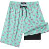 image:imageFT FENTENG Mens Swim Trunks with Compression Liner 9 Stretch Board Shorts 2 in 1 Quick Dry Swimwear Bathing SuitsFlamingoc