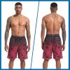 image:imageFT FENTENG Mens Swim Trunks with Compression Liner 9 Stretch Board Shorts 2 in 1 Quick Dry Swimwear Bathing SuitsGradient Maroon Leaf