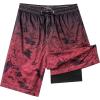 image:imageFT FENTENG Mens Swim Trunks with Compression Liner 9 Stretch Board Shorts 2 in 1 Quick Dry Swimwear Bathing SuitsGradient Maroon Leaf