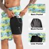image:imageFT FENTENG Mens Swim Trunks with Compression Liner 9 Stretch Board Shorts 2 in 1 Quick Dry Swimwear Bathing SuitsWatercolor Palm Tree
