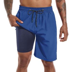 image:imageFT FENTENG Mens Swim Trunks with Compression Liner 9 Board Shorts 2 in 1 Quick Dry Bathing Suits with Zipper PocketsNavy Bluec