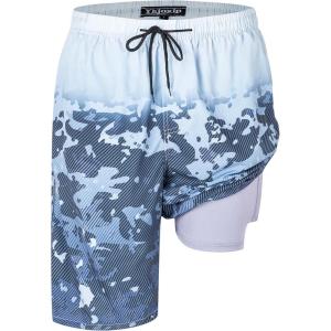 image:imageFT FENTENG Mens Swim Trunks with Compression Liner 9 Stretch Board Shorts 2 in 1 Quick Dry Swimwear Bathing SuitsGradient Retro Camo