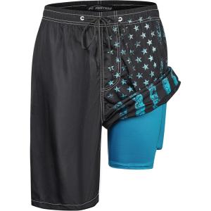 image:imageMens Swim Trunks with Compression Liner 9 Builtin Board Shorts 2 in 1 Quick Dry Bathing Suits with Zipper PocketsBlack Usa Flag