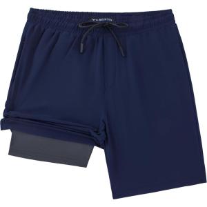 image:imageMens Swim Trunks with Compresssion Liner 7 Swimwear Board Shorts 2in1 Bathing Suits with Zipper PocketsNavy