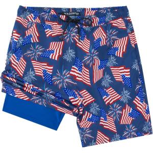 image:imageMens Swim Trunks with Compresssion Liner 7 Swimwear Board Shorts 2in1 Bathing Suits with Zipper PocketsNavy American Flag