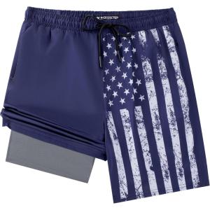 image:imageMens Swim Trunks with Compresssion Liner 7 Swimwear Board Shorts 2in1 Bathing Suits with Zipper PocketsNavy Usa Flag