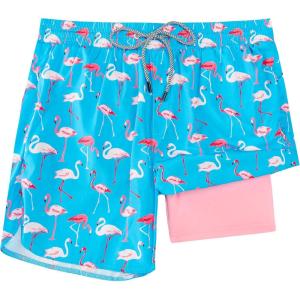 image:imageFT FENTENG Mens Swim Trunks with Compression Liner 5 Stretch Board Shorts Quick Dry Zipper Pockets 2 in 1 Mens Bathing SuitsPink Flamingos