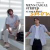 image:imageLzzidou Mens Casual Striped Shirt Summer Short Sleeve Button Up Shirts with a Chest PocketBlue