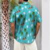 image:imageMens Bowling Shirts 1950s Hawaiian Vintage Button Down Short Sleeve Shirts Summer Casual Holiday Beach ShirtsAllover Print Hawaii Ocean Blue Island
