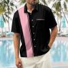 image:imageMens Bowling Shirts 1950s Hawaiian Vintage Button Down Short Sleeve Shirts Summer Casual Holiday Beach ShirtsBlack Pink Stripes