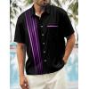 image:imageMens Bowling Shirts 1950s Hawaiian Vintage Button Down Short Sleeve Shirts Summer Casual Holiday Beach ShirtsBlack With Purple Stripes