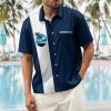image:imageMens Bowling Shirts 1950s Hawaiian Vintage Button Down Short Sleeve Shirts Summer Casual Holiday Beach ShirtsBlue Navy Twilight Palm Tree