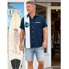 image:imageMens Bowling Shirts 1950s Hawaiian Vintage Button Down Short Sleeve Shirts Summer Casual Holiday Beach ShirtsBlue Navy Twilight Palm Tree
