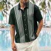 image:imageMens Bowling Shirts 1950s Hawaiian Vintage Button Down Short Sleeve Shirts Summer Casual Holiday Beach ShirtsDark Green Stripes