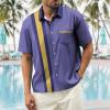 image:imageMens Bowling Shirts 1950s Hawaiian Vintage Button Down Short Sleeve Shirts Summer Casual Holiday Beach ShirtsPurple Yellow Stripes
