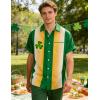 image:imageMens Bowling Shirts 1950s Hawaiian Vintage Button Down Short Sleeve Shirts Summer Casual Holiday Beach ShirtsSt Patrick Green Gold Line Shamrock