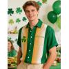 image:imageMens Bowling Shirts 1950s Hawaiian Vintage Button Down Short Sleeve Shirts Summer Casual Holiday Beach ShirtsSt Patrick Green Gold Line Shamrock