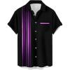 image:imageMens Bowling Shirts 1950s Hawaiian Vintage Button Down Short Sleeve Shirts Summer Casual Holiday Beach ShirtsBlack With Purple Stripes