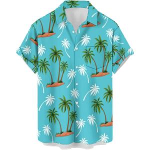 image:imageMens Bowling Shirts 1950s Hawaiian Vintage Button Down Short Sleeve Shirts Summer Casual Holiday Beach ShirtsAllover Print Hawaii Ocean Blue Island