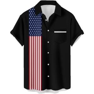 image:imageMens Bowling Shirts 1950s Hawaiian Vintage Button Down Short Sleeve Shirts Summer Casual Holiday Beach ShirtsAmerican Flag Striped