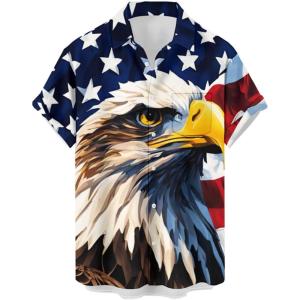 image:imageMens Bowling Shirts 1950s Hawaiian Vintage Button Down Short Sleeve Shirts Summer Casual Holiday Beach ShirtsAmerican Flag and Eagle