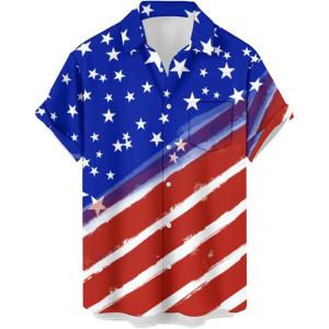 image:imageMens Bowling Shirts 1950s Hawaiian Vintage Button Down Short Sleeve Shirts Summer Casual Holiday Beach ShirtsBlue Red American Flag
