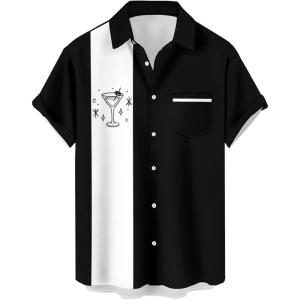 image:imageMens Bowling Shirts 1950s Hawaiian Vintage Button Down Short Sleeve Shirts Summer Casual Holiday Beach ShirtsCocktail Martini Black