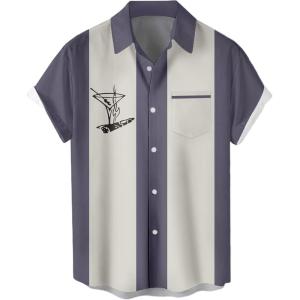 image:imageMens Bowling Shirts 1950s Hawaiian Vintage Button Down Short Sleeve Shirts Summer Casual Holiday Beach ShirtsColor Block Dark Grey Martini Cigar