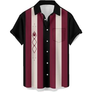 image:imageMens Bowling Shirts 1950s Hawaiian Vintage Button Down Short Sleeve Shirts Summer Casual Holiday Beach ShirtsColor Block Rhombus Crown