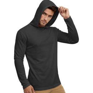 image:imageMens UPF 50 Long Sleeve Tee Shirts UV Sun Protection Quick Dry Tee Shirt Swim Athletic Running WorkoutZ1 Hoodie Dark Grey