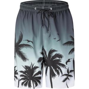 image:imageMens Swim Trunks Quick Dry Board Shorts with Mesh Lining Breathable Fit Print Beach Shorts Swimwear Bathing SuitsBlack White Palm